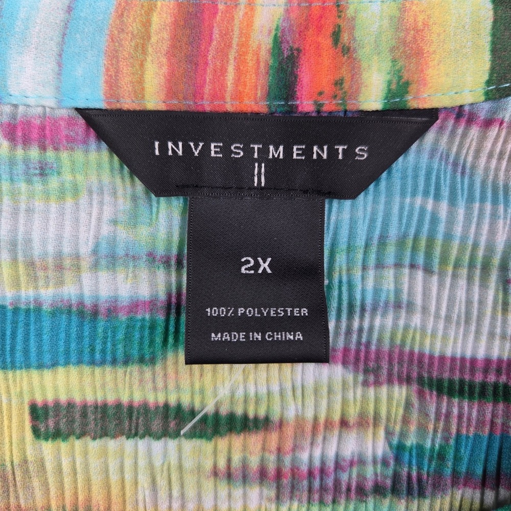 Investments Tunic Blouse Women 2X Multicolor Pleated Button Up Bell Sleeve Artsy - Picture 6 of 11